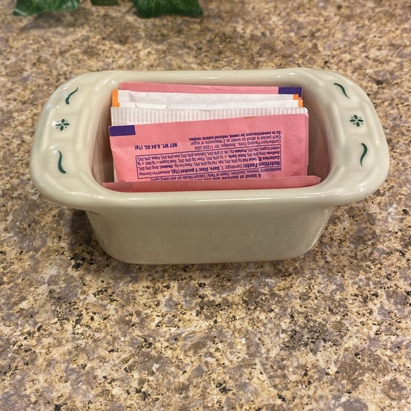 Longaberger Mini Pottery Sweetener Sugar Packet Holder Ivory and Green Vintage - Picture 8 of 17